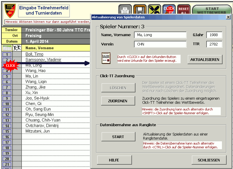 Teilnehmerdaten Anzeige und Änderung