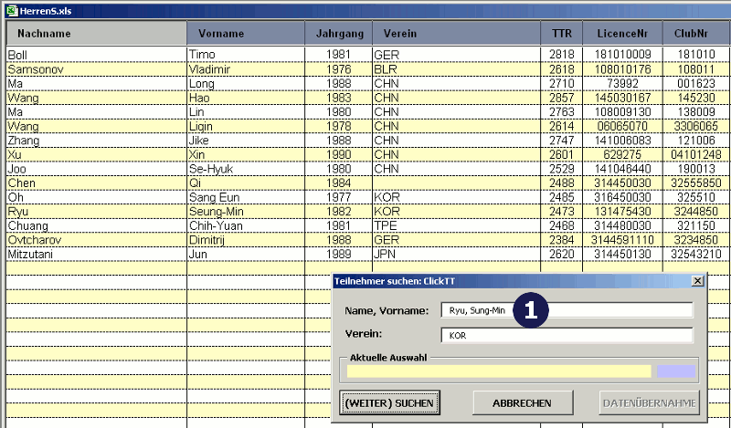 Suche in ClickTT-Teilnehmerliste